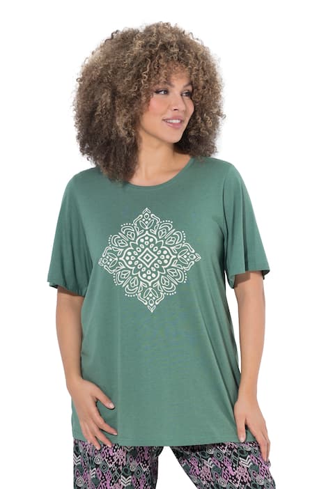 Tričko, potisk s ornamentálním motivem, áčkový střih, kulatý výstřih, polodlouhý rukáv, směs modalu