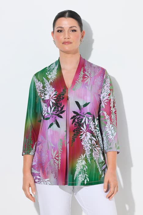 Slinky shirt, golven, A-lijn, gobletkraag, V-hals, 3/4-mouwen