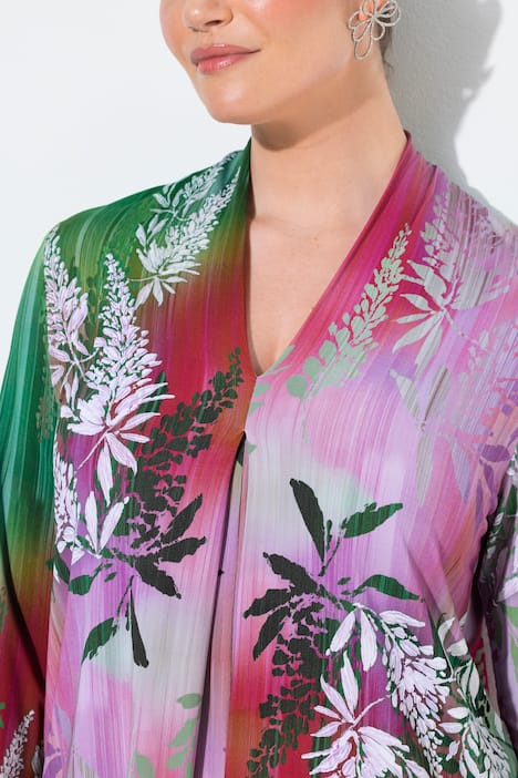 Slinky shirt, golven, A-lijn, gobletkraag, V-hals, 3/4-mouwen