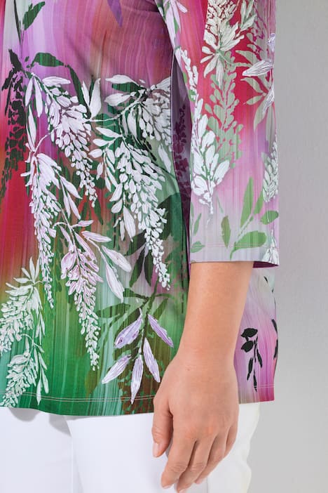 Slinky shirt, golven, A-lijn, gobletkraag, V-hals, 3/4-mouwen