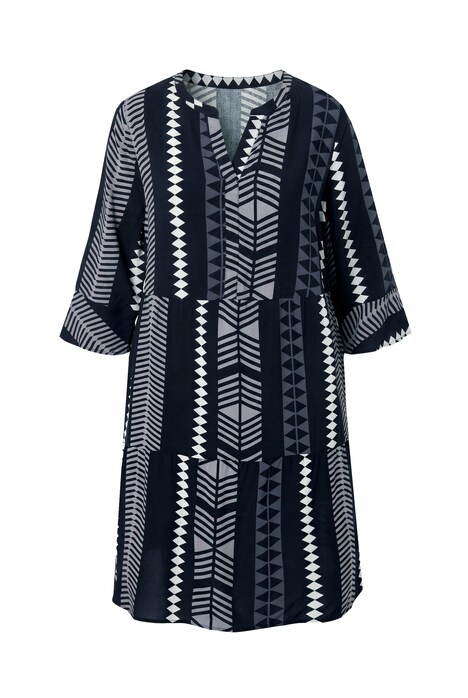 Šaty, grafický potisk, tunikový výstřih, 3/4 rukáv