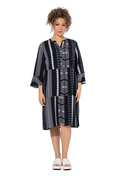 Šaty, grafický potisk, tunikový výstřih, 3/4 rukáv