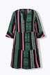 Robe imprimé graphique, col tunisien et manches 3/4
