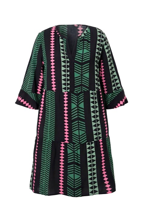 Šaty, grafický potisk, tunikový výstřih, 3/4 rukáv