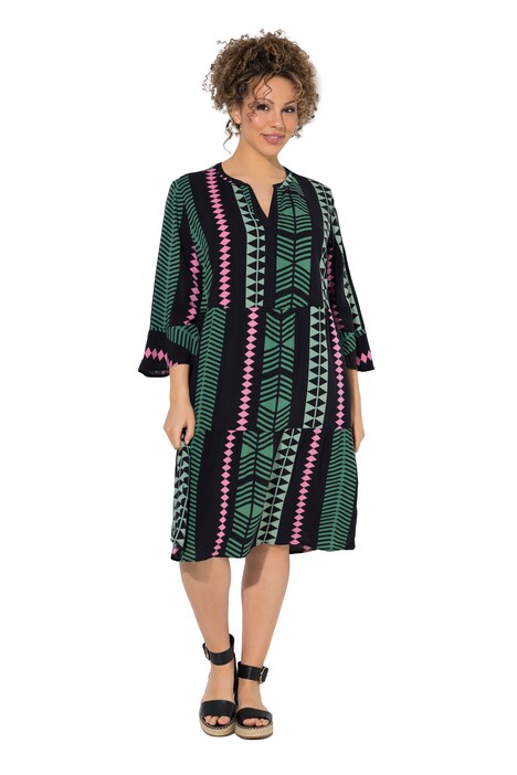 Šaty, grafický potisk, tunikový výstřih, 3/4 rukáv