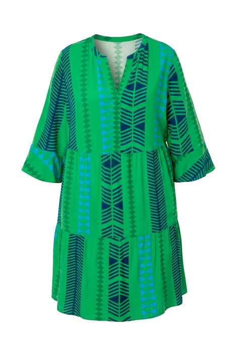 Šaty, grafický potisk, tunikový výstřih, 3/4 rukáv