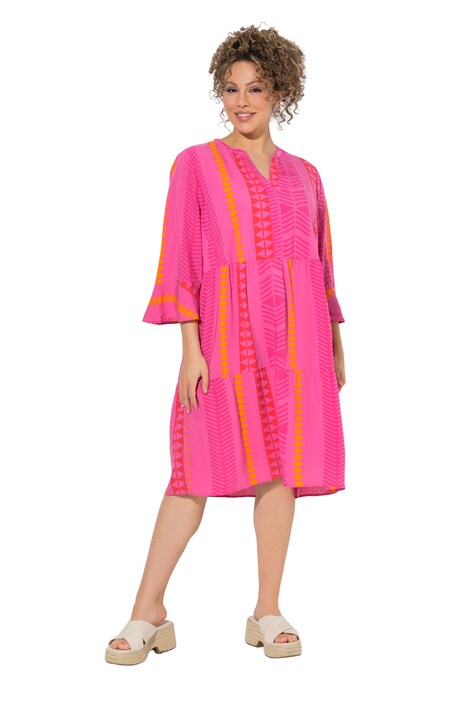 Šaty, grafický potisk, tunikový výstřih, 3/4 rukáv