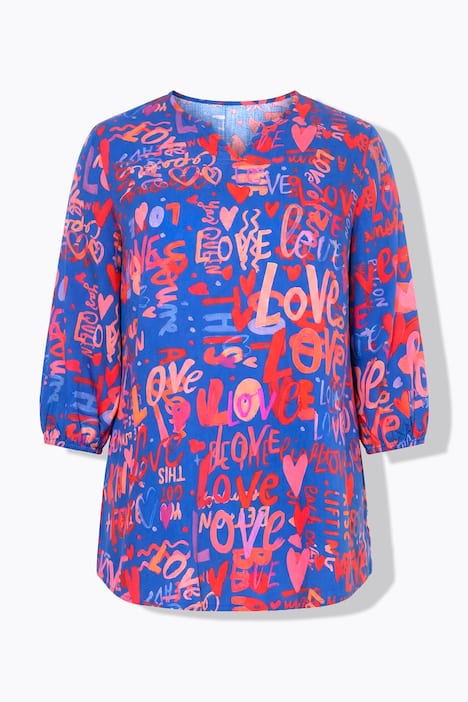 Bluse, LOVE-Muster, Schlupfform, 3/4-Ärmel