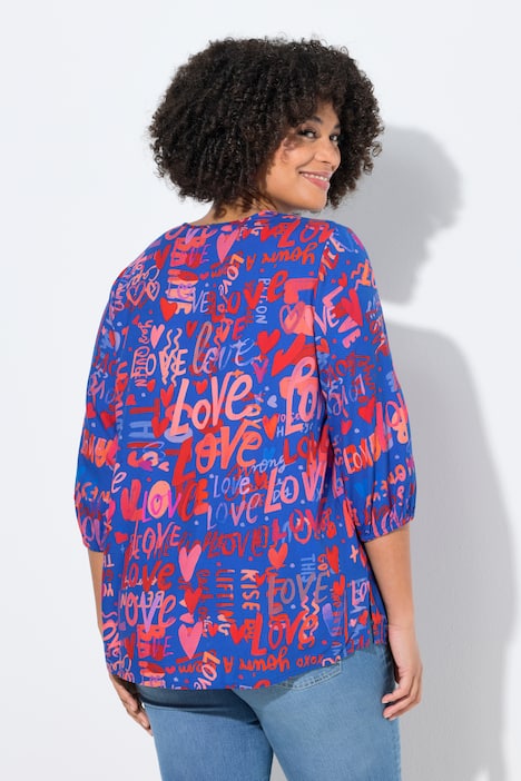 Bluse, LOVE-Muster, Schlupfform, 3/4-Ärmel