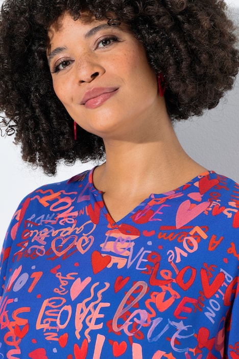 Bluse, LOVE-Muster, Schlupfform, 3/4-Ärmel