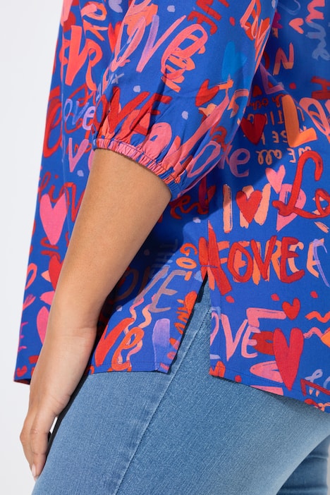 Bluse, LOVE-Muster, Schlupfform, 3/4-Ärmel