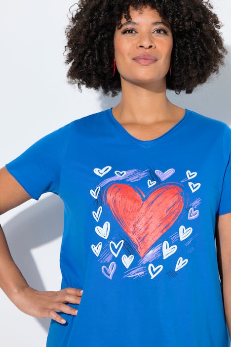 T-Shirt, A-Linie, Herz-Motiv, Rollkanten, Halbarm