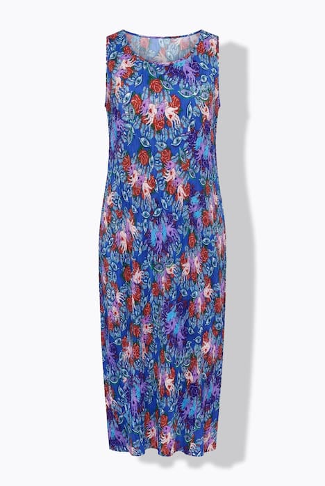Plisseekleid, ärmellose A-Linie, Maxilänge, Rosenmuster