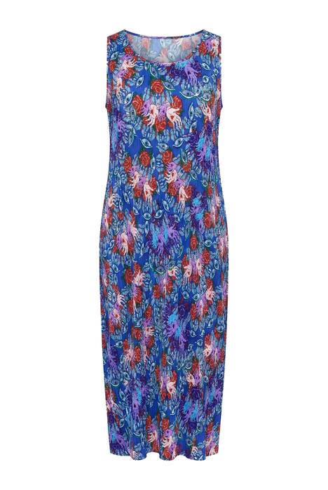 Plisované šaty, A střih bez rukávů, maxi délka, vzor růží