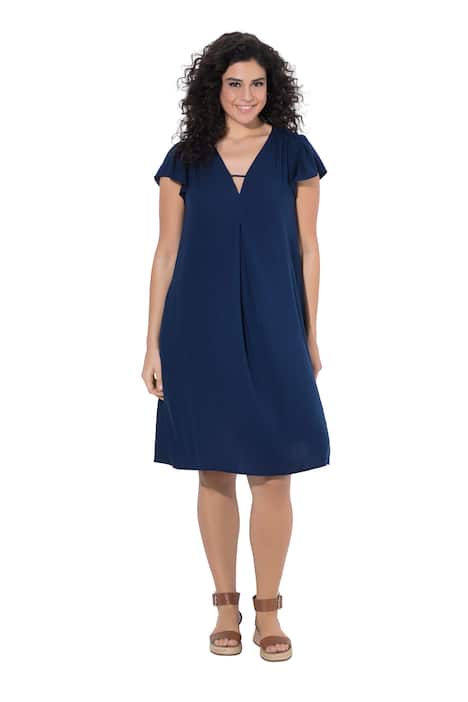 Šaty, áčkový střih, V výstřih, nabírané rukávy