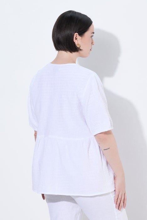 Musselin-Bluse, Schleifenverschluss, V-Ausschnitt, Halbarm