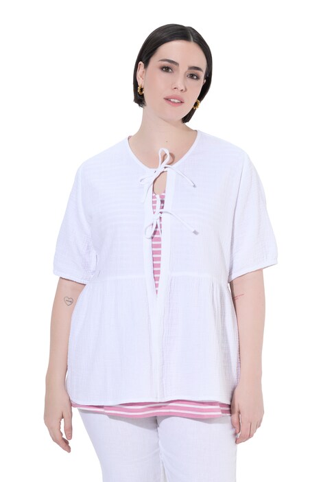 Mušelínová halenka, se zavazováním na mašli, V výstřih, polodlouhý rukáv