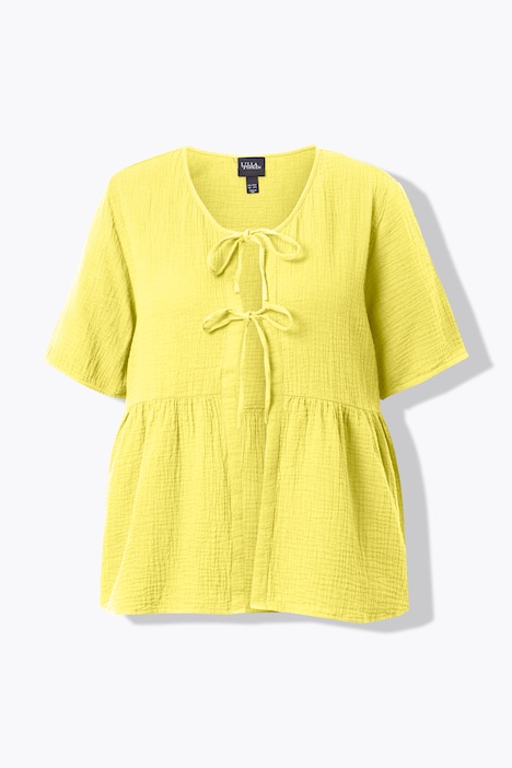 Blusa de muselina, cierre con lazo, escote en V, media manga