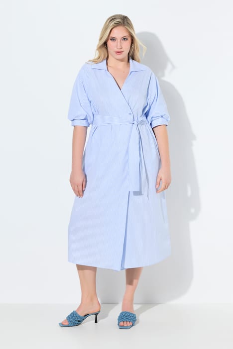 Maxikleid, Streifen, Oversized, Hemdkragen, 3/4-Arm