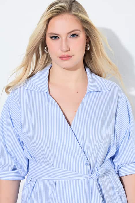 Maxikleid, Streifen, Oversized, Hemdkragen, 3/4-Arm