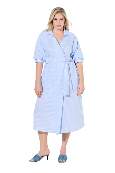 Maxi šaty, pruhované, volný střih, košilový límec, 3/4 rukávy