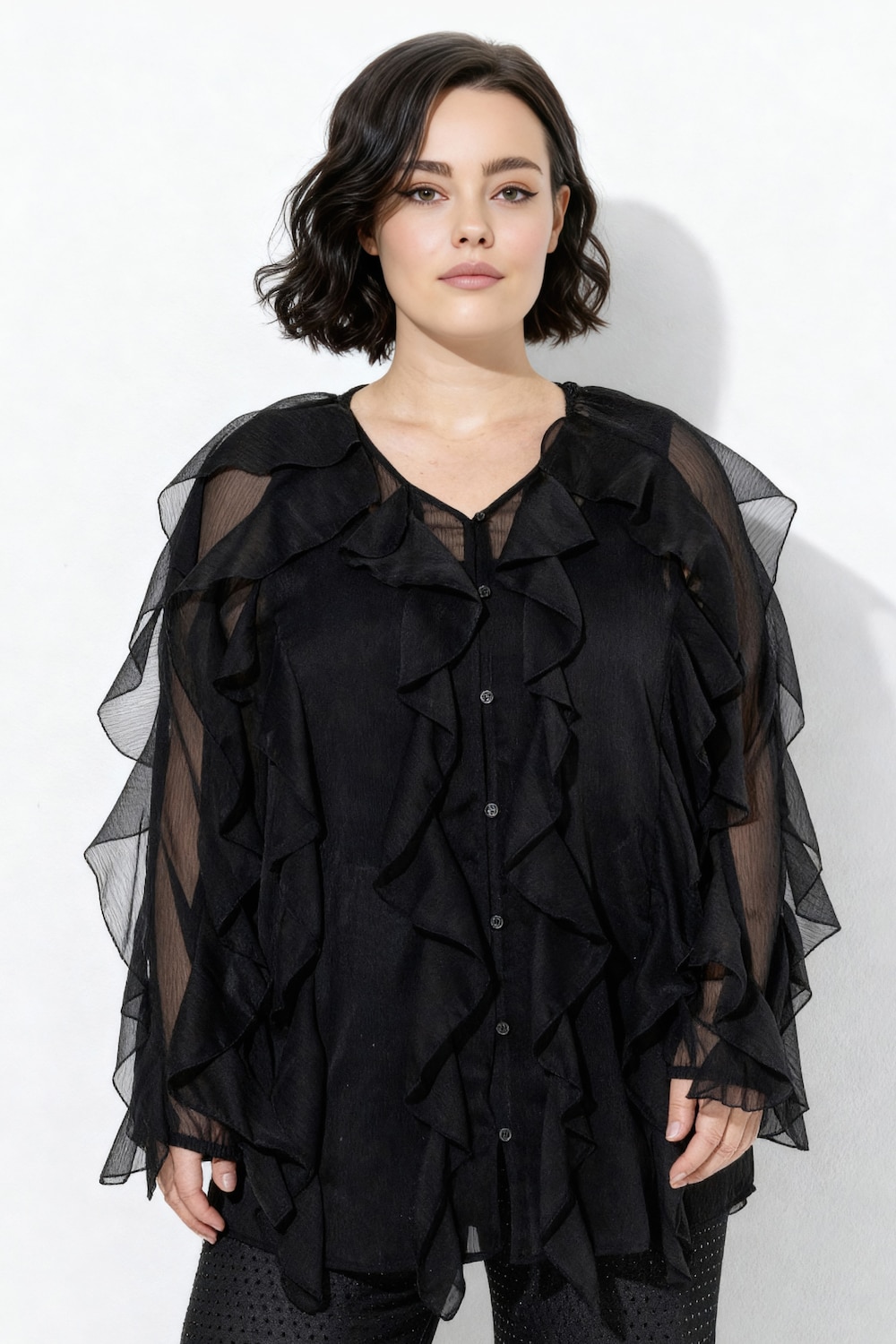 Thumbnail - Große Größen Bluse, Damen, schwarz, Größe: 42/44, Polyester, Ulla Popken