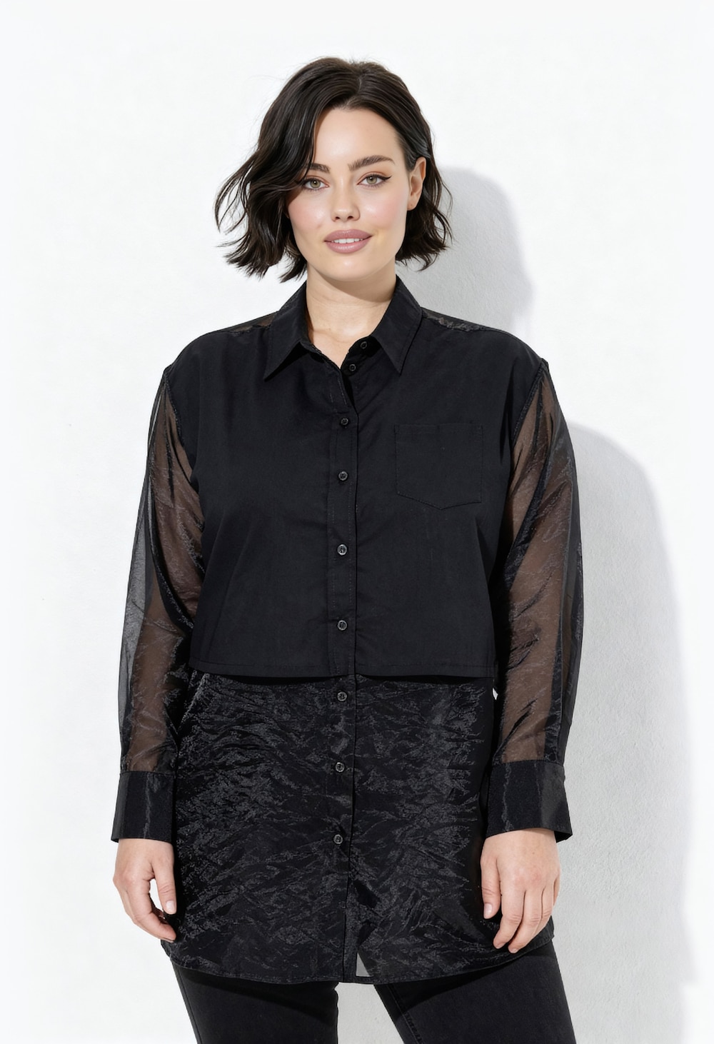 Große Größen Hemd, Damen, schwarz, Größe: 50/52, Polyester/Baumwolle, Ulla Popken