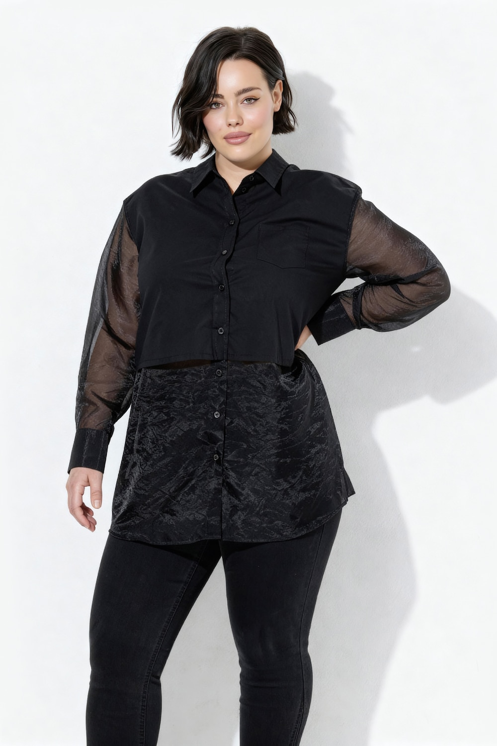 Hemd, Materialmix, Hemdkragen, Langarm