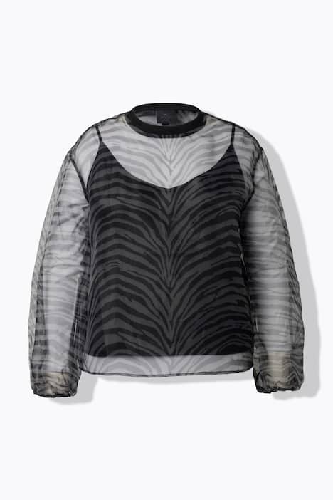 Bluse, Animalmuster, doppellagig, Rundhals, Langarm