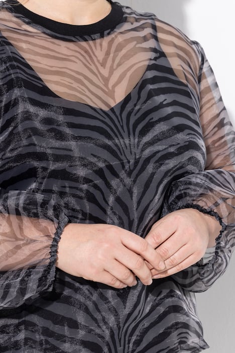 Bluse, Animalmuster, doppellagig, Rundhals, Langarm