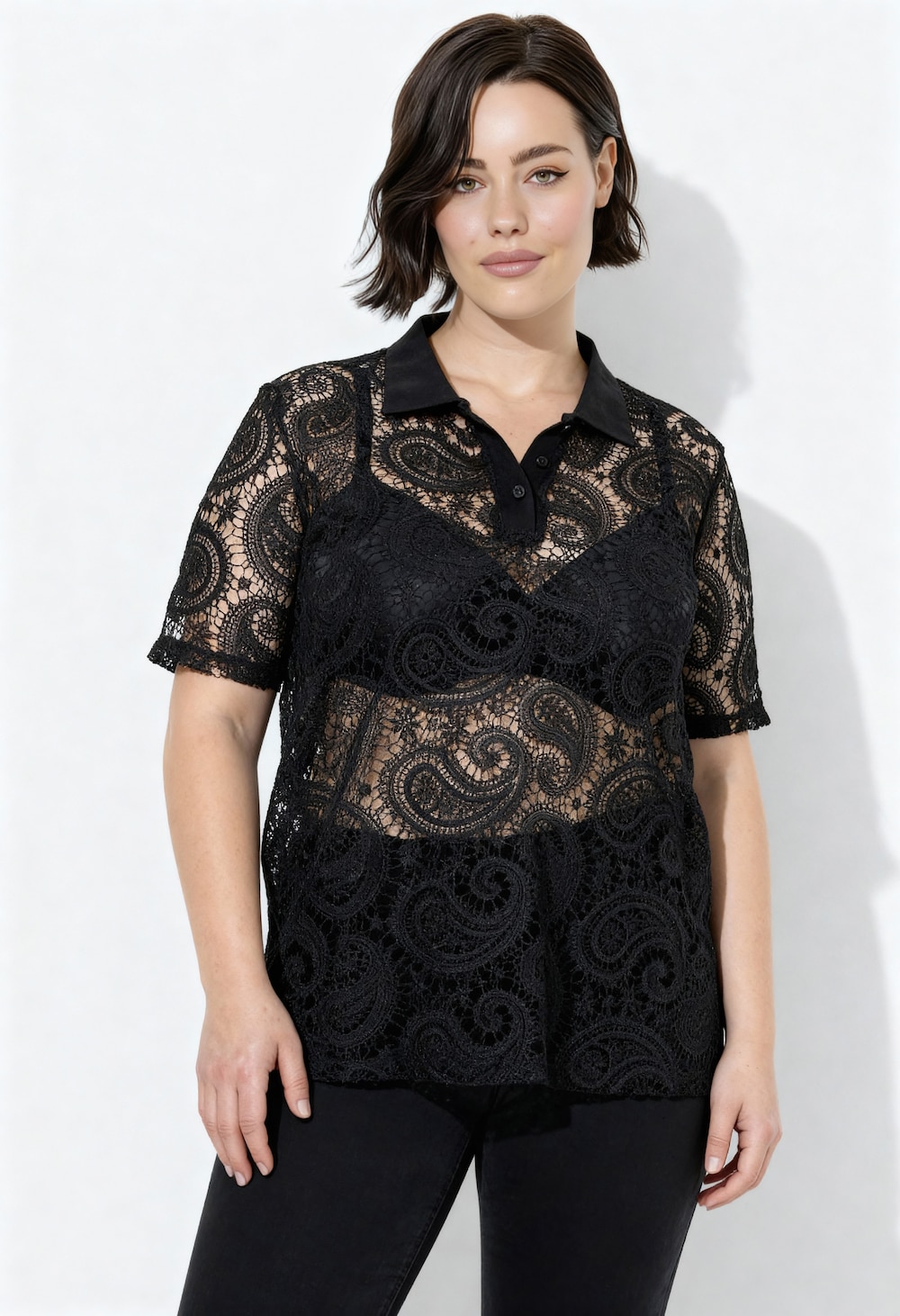 Thumbnail - Große Größen Poloshirt, Damen, schwarz, Größe: 50/52, Polyester, Ulla Popken