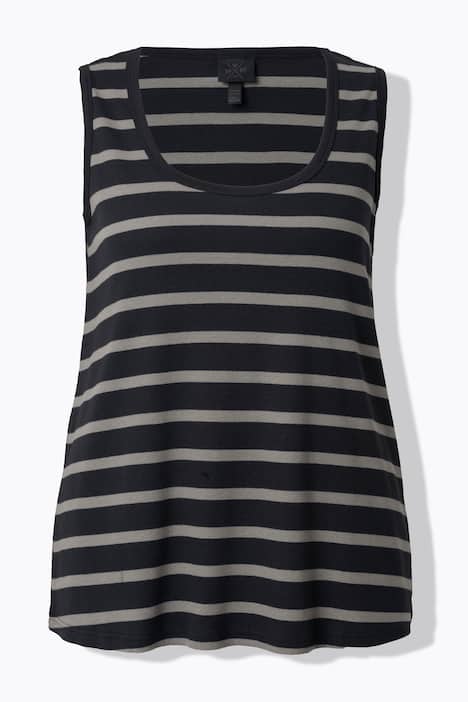 Top, strepen, ribjersey, A-lijn, ronde hals, mouwloos