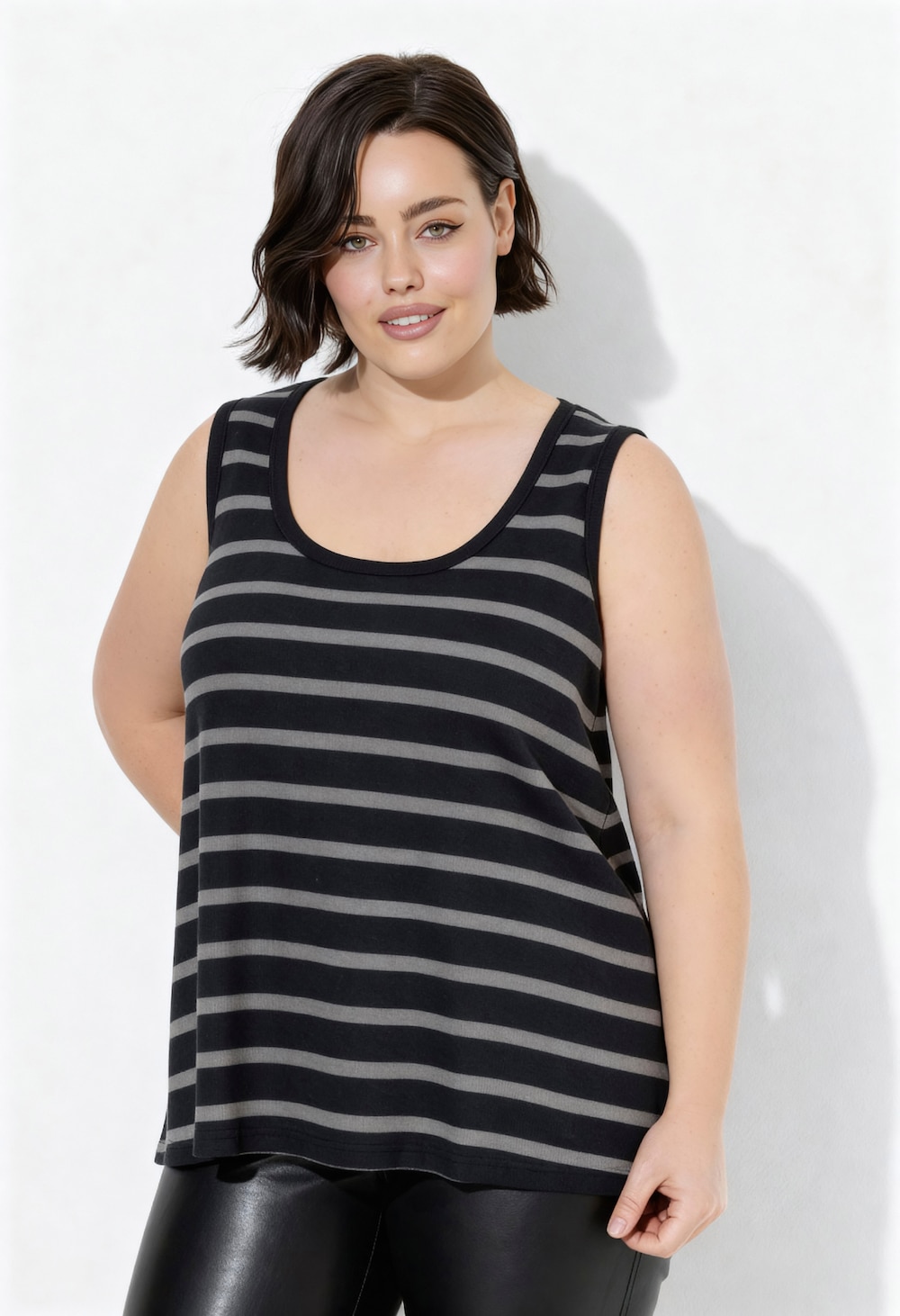 Top, strepen, ribjersey, A-lijn, ronde hals, mouwloos