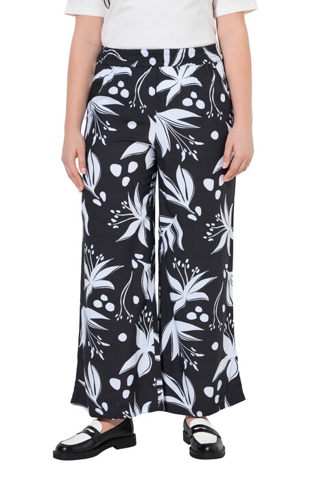 Kalhoty, květiny, široké nohavice, záhyby, elastický pas