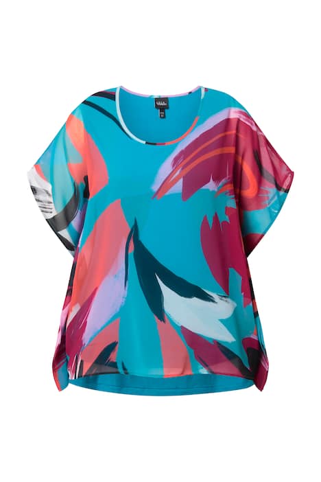 Šifonová tunika, dvouvrstvá, kulatý výstřih, polodlouhý rukáv