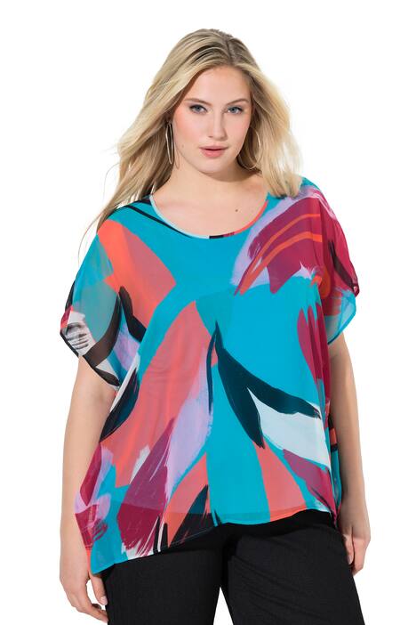 Šifonová tunika, dvouvrstvá, kulatý výstřih, polodlouhý rukáv