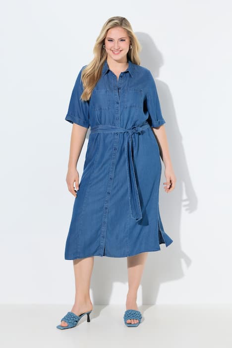 Overhemdjurk, A-lijn, overhemdkraag, korte mouwen