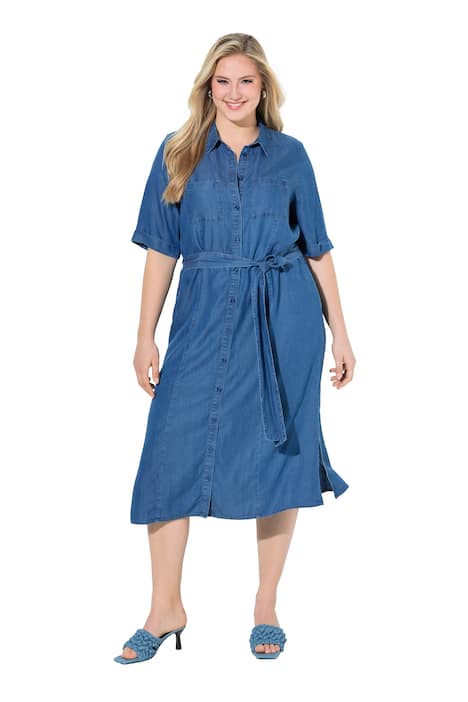 Košilové šaty, áčkový střih, košilový límec, polodlouhý rukáv