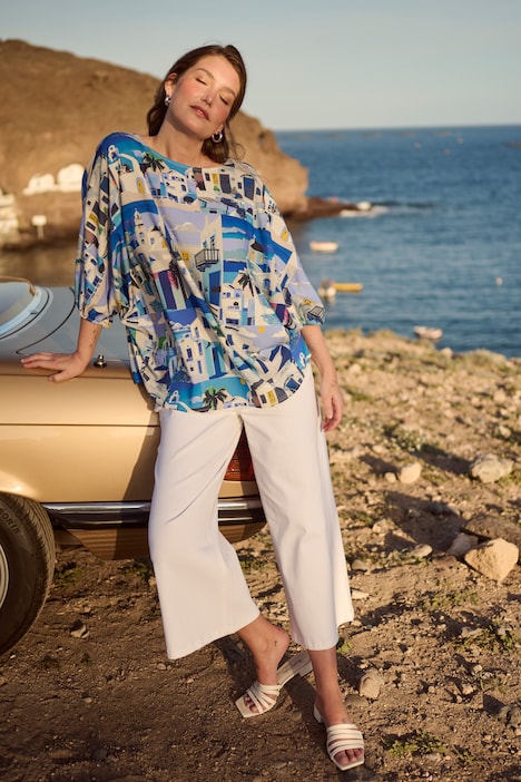 Halenka, Santorini, oversize, lodičkový výstřih, 3/4 rukávy