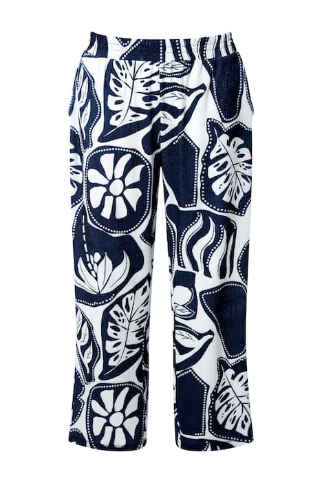 Kalhoty Rose, listový vzor, široké nohavice, pružný pas