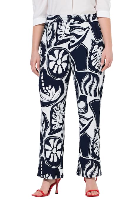 Kalhoty Rose, listový vzor, široké nohavice, pružný pas