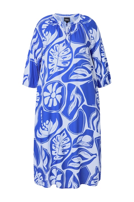 Midi šaty, grafický potisk, tunikový výstřih, 3/4 rukávy