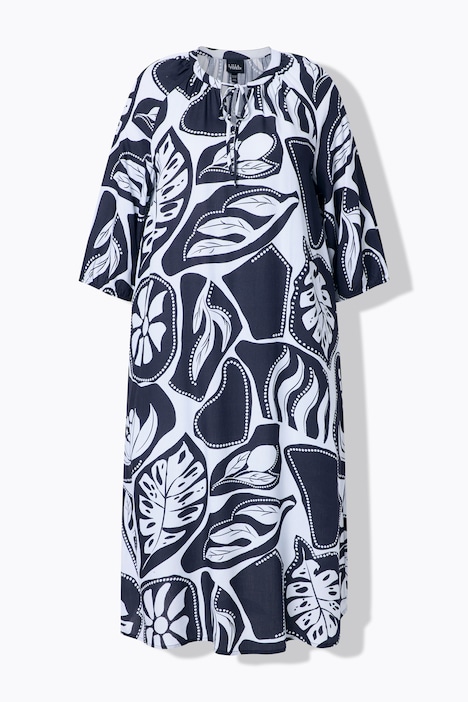 Midikleid, grafischer Druck, Tunika-Ausschnitt, 3/4-Arm