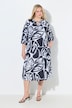 Midikleid, grafischer Druck, Tunika-Ausschnitt, 3/4-Arm