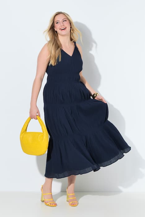 Maxi-jurk, gedraaide schouderbandjes, V-hals, mouwloos