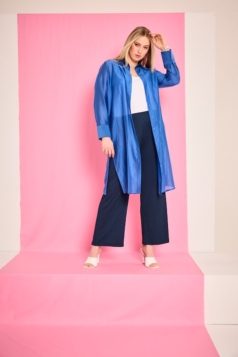 Longbluse, transparent, Hemdkragen, Langarm