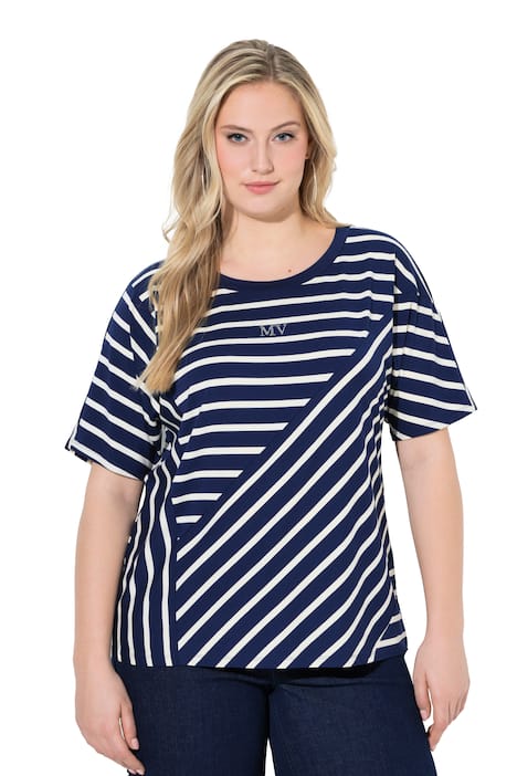 Tričko, kombinace proužků, volný střih, kulatý výstřih, polodlouhý rukáv