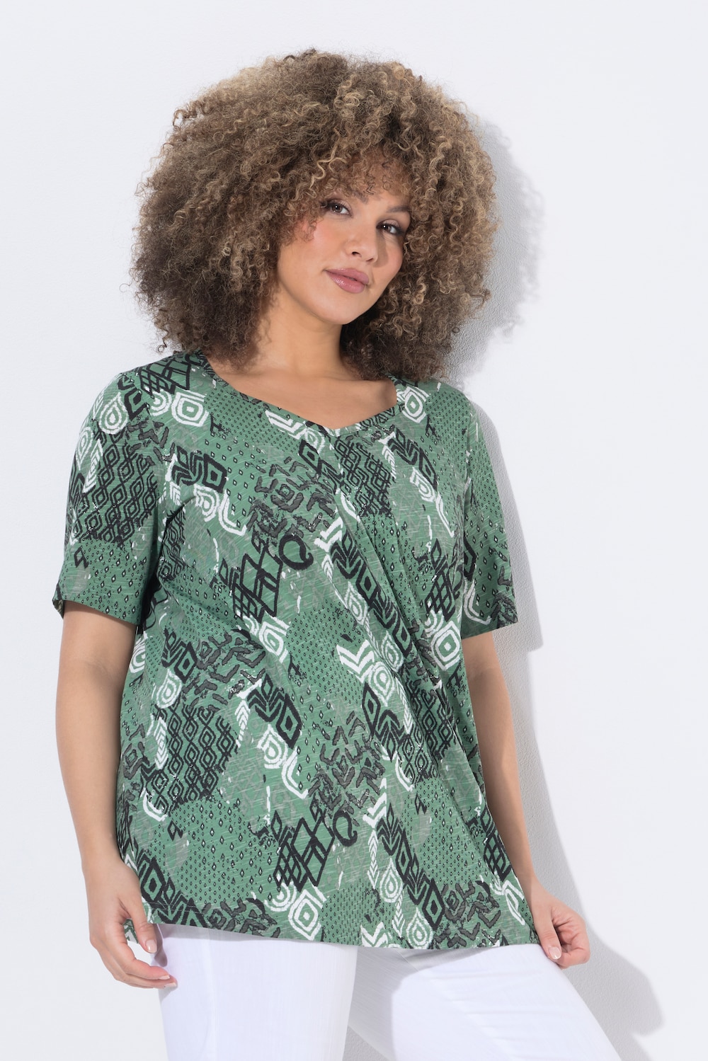 T-Shirt, Zierfalten, A-Linie, Herzausschnitt, Halbarm