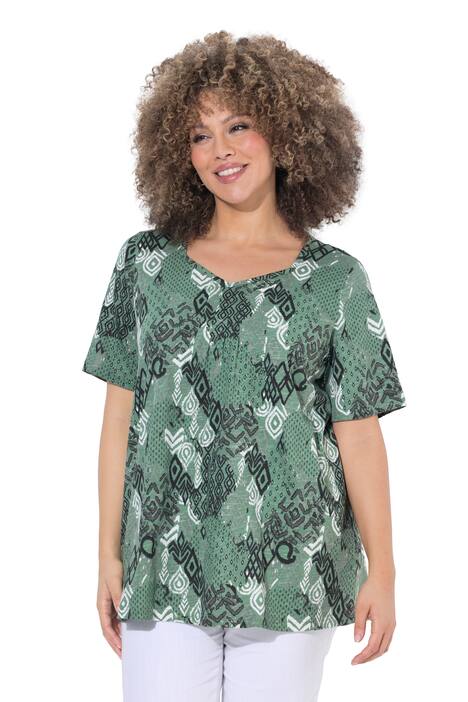 Halenka, ozdobné záhyby, áčkový střih, srdcovitý výstřih, polodlouhý rukáv