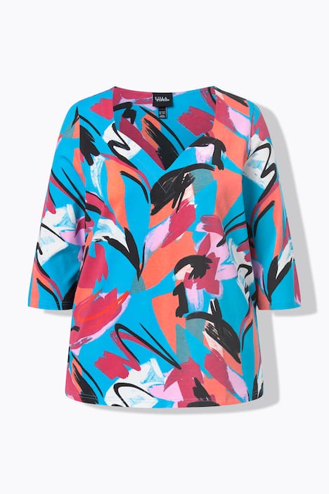 T-shirt, abstracte print, hartvormige hals, korte mouwen